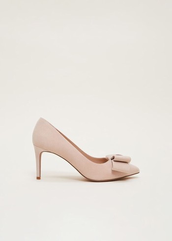 Phase Eight Suede Bow Front Court Heels Cream Canada | LOMNJU-542